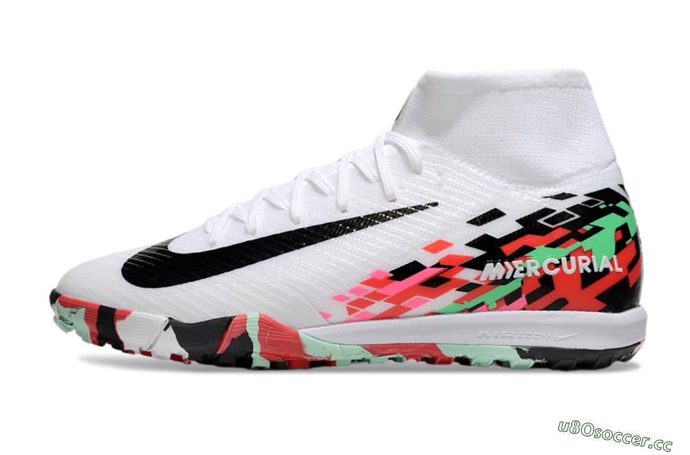 Unisex Nike Air Zoom Mercurial Superfly 10 Elite TF Artificial Turf High-Tops Football Shoes - White/Black/Red 0
