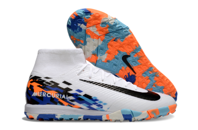 Unisex Nike Air Zoom Mercurial Superfly 10 Elite TF Artificial Turf High-Tops Football Shoes - White/Blue/Orange