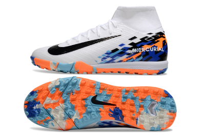 Unisex Nike Air Zoom Mercurial Superfly 10 Elite TF Artificial Turf High-Tops Football Shoes - White/Blue/Orange