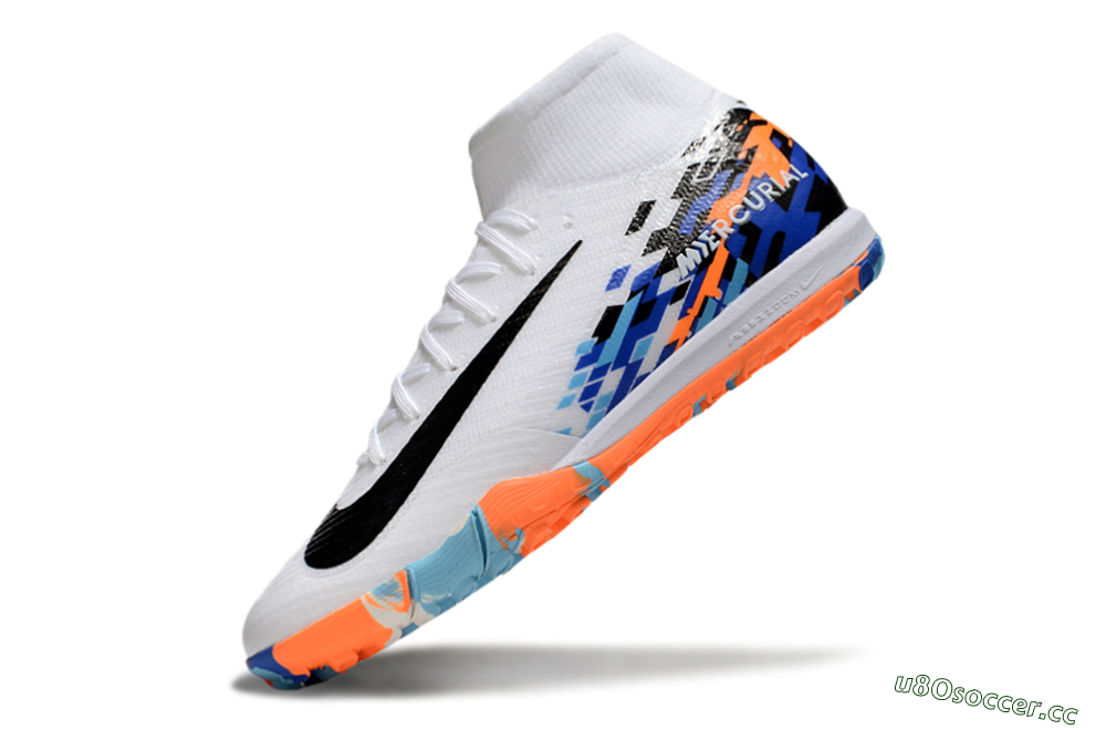 Unisex Nike Air Zoom Mercurial Superfly 10 Elite TF Artificial Turf High-Tops Football Shoes - White/Blue/Orange 5