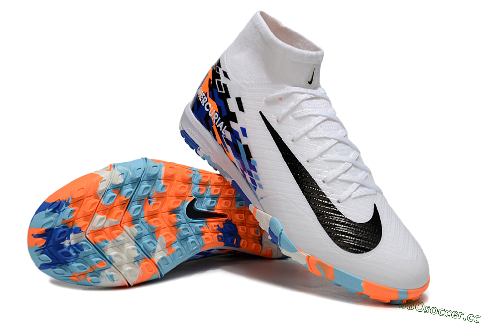 Unisex Nike Air Zoom Mercurial Superfly 10 Elite TF Artificial Turf High-Tops Football Shoes - White/Blue/Orange 3