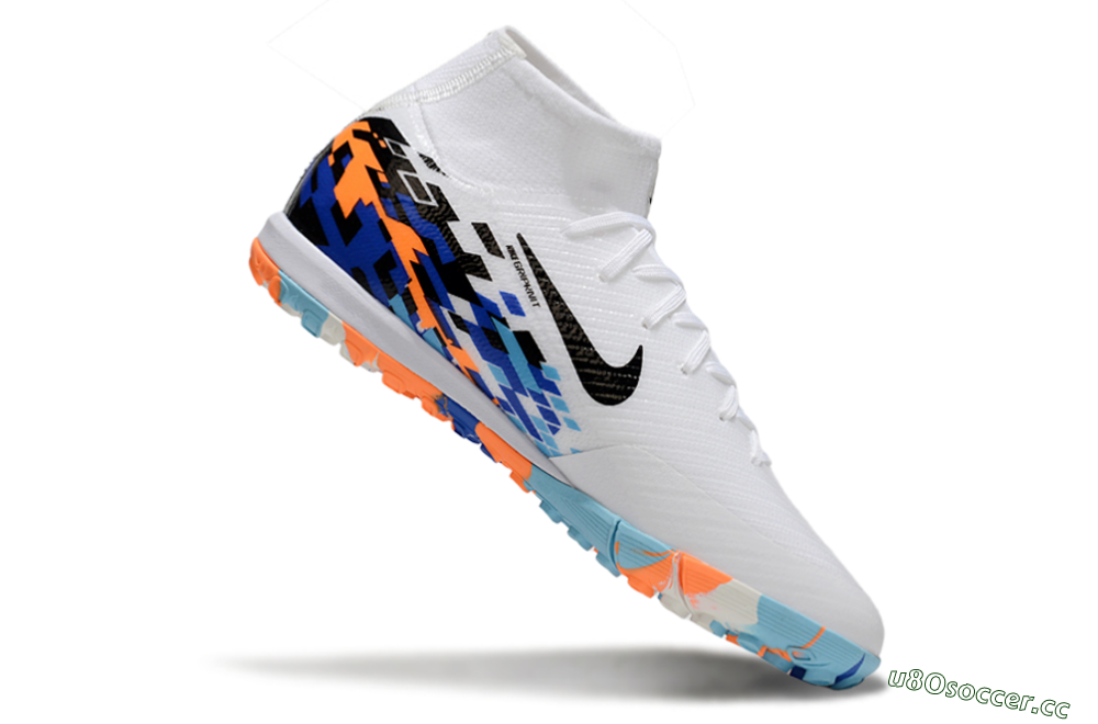 Unisex Nike Air Zoom Mercurial Superfly 10 Elite TF Artificial Turf High-Tops Football Shoes - White/Blue/Orange 4
