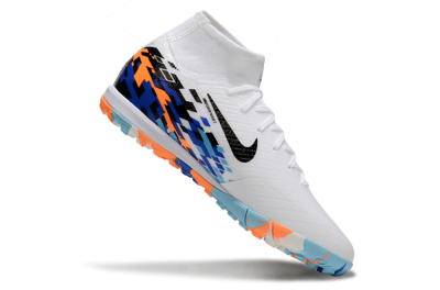 Unisex Nike Air Zoom Mercurial Superfly 10 Elite TF Artificial Turf High-Tops Football Shoes - White/Blue/Orange