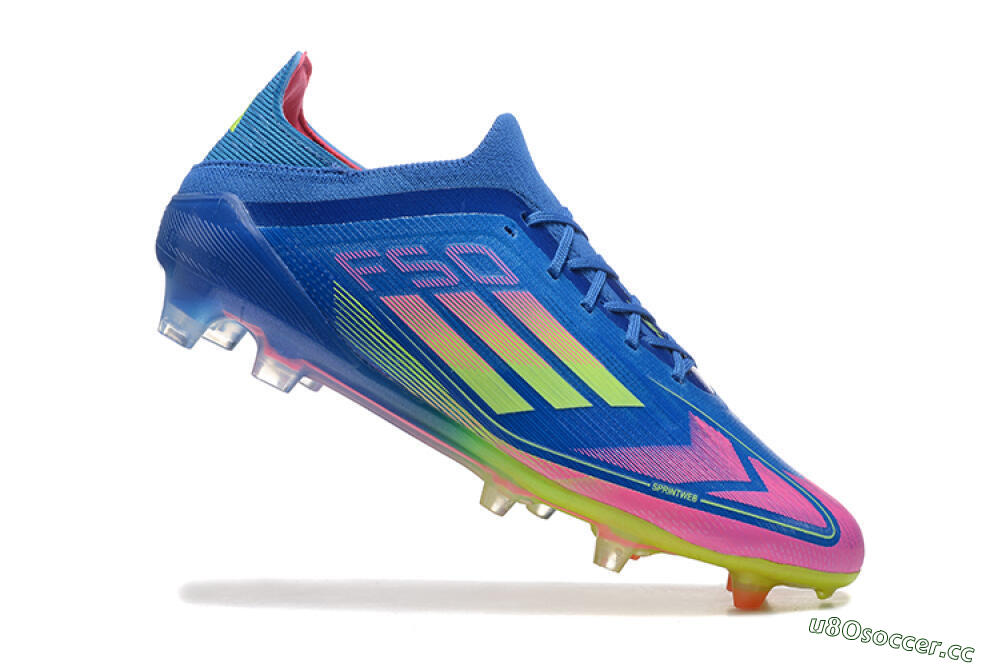 Men's Adidas F50 Elite FG Firm Ground Low-Tops Football Boots - Blue/Yellow/Pink 4
