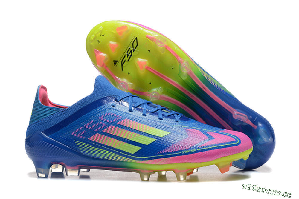 Men's Adidas F50 Elite FG Firm Ground Low-Tops Football Boots - Blue/Yellow/Pink 2