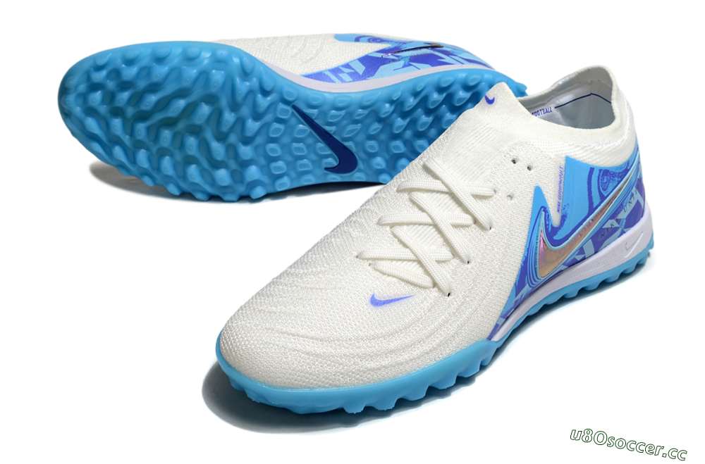 Men's Nike Phantom GX 2 Elite TF Artificial Turf Low-Tops Football Shoes - Beige/Blue/White 3