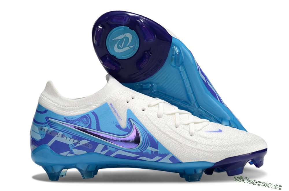 Men's Nike Phantom Luna Elite FG Firm Ground Low-Tops Football Boots - Beige/Blue/White 2