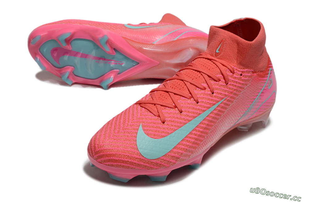 Unisex Nike Air Zoom Mercurial Superfly 10 Elite FG Firm Ground High-Tops Football Boots - Red/Jade/Pink 3