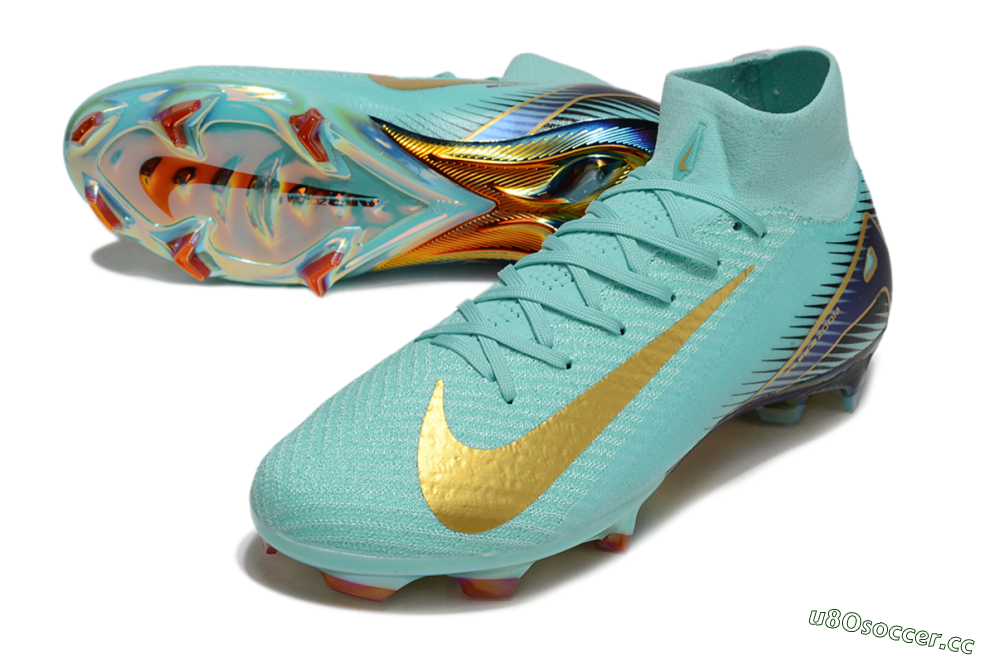 Men's Nike Air Zoom Mercurial Superfly 10 Elite FG Firm Ground High-Tops Football Boots - Jade/Gold/Blue 3