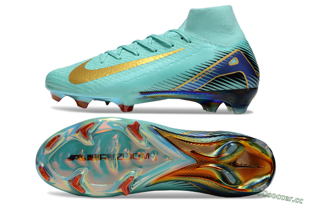 Men's Nike Air Zoom Mercurial Superfly 10 Elite FG Firm Ground High-Tops Football Boots - Jade/Gold/Blue 1