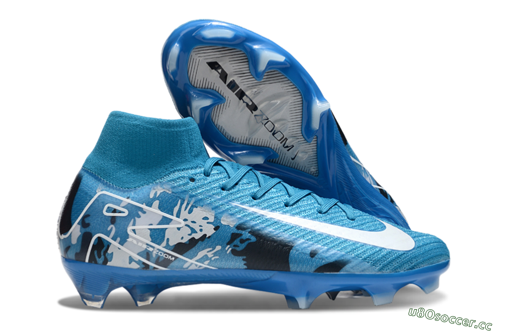 Men's Nike Air Zoom Mercurial Superfly 10 Elite FG Firm Ground High-Tops Football Boots - Blue/White/Black 2