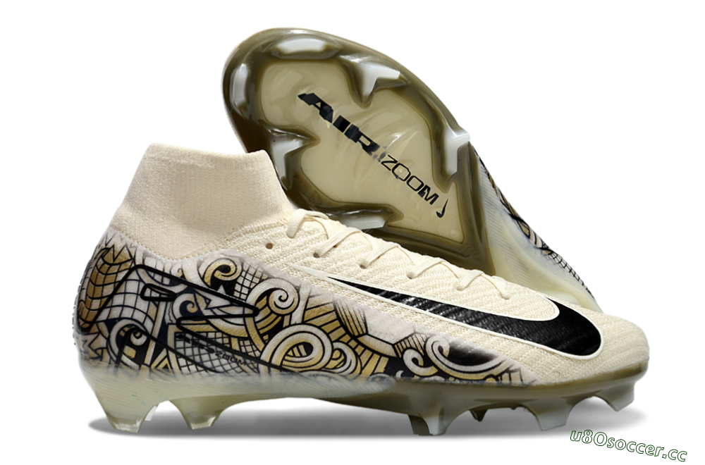 Men's Nike Air Zoom Mercurial Superfly 10 Elite FG Firm Ground High-Tops Football Boots - Beige/Black/Yellow 2