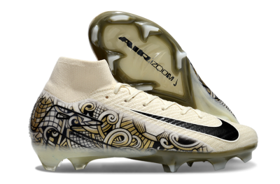 Men's Nike Air Zoom Mercurial Superfly 10 Elite FG Firm Ground High-Tops Football Boots - Beige/Black/Yellow