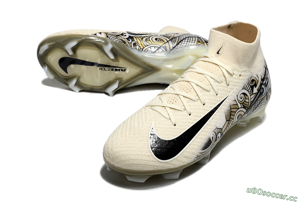 Men's Nike Air Zoom Mercurial Superfly 10 Elite FG Firm Ground High-Tops Football Boots - Beige/Black/Yellow 3