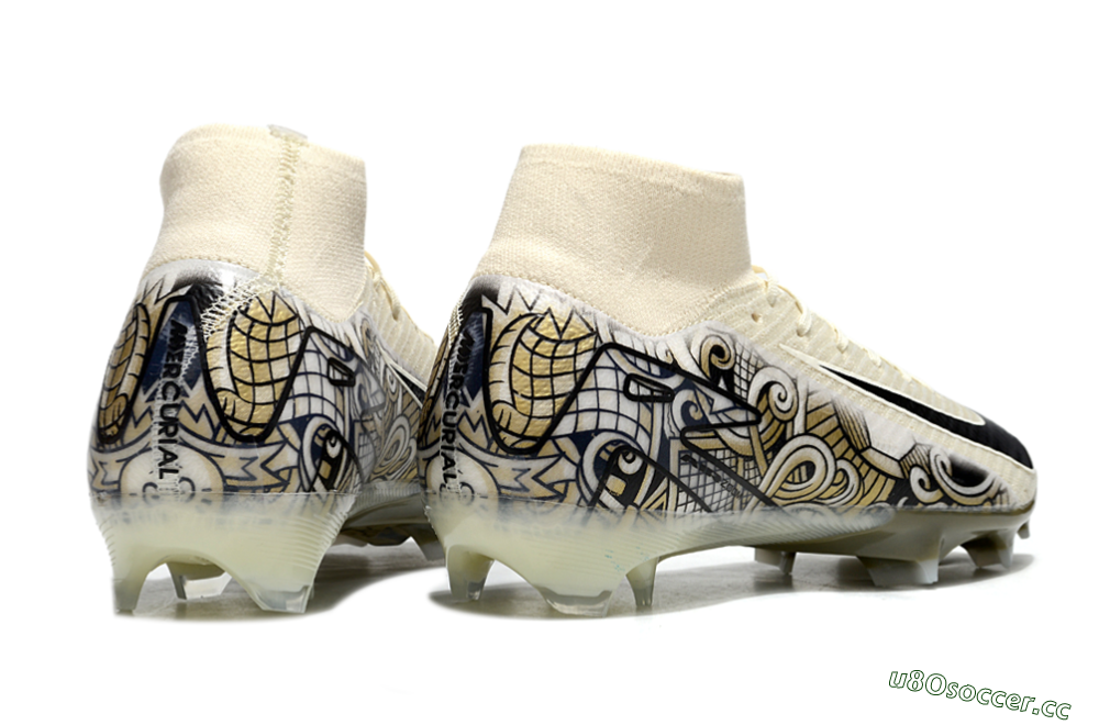 Men's Nike Air Zoom Mercurial Superfly 10 Elite FG Firm Ground High-Tops Football Boots - Beige/Black/Yellow 6