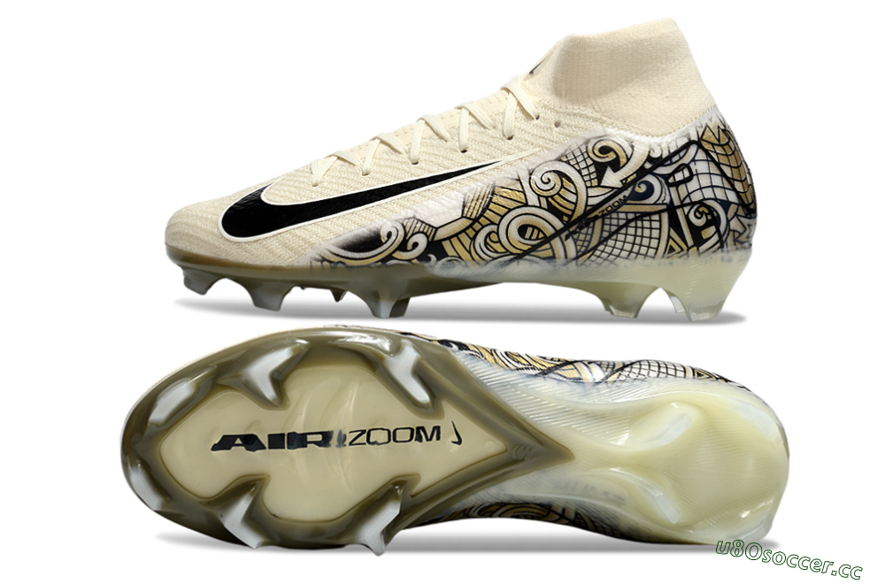Men's Nike Air Zoom Mercurial Superfly 10 Elite FG Firm Ground High-Tops Football Boots - Beige/Black/Yellow 1