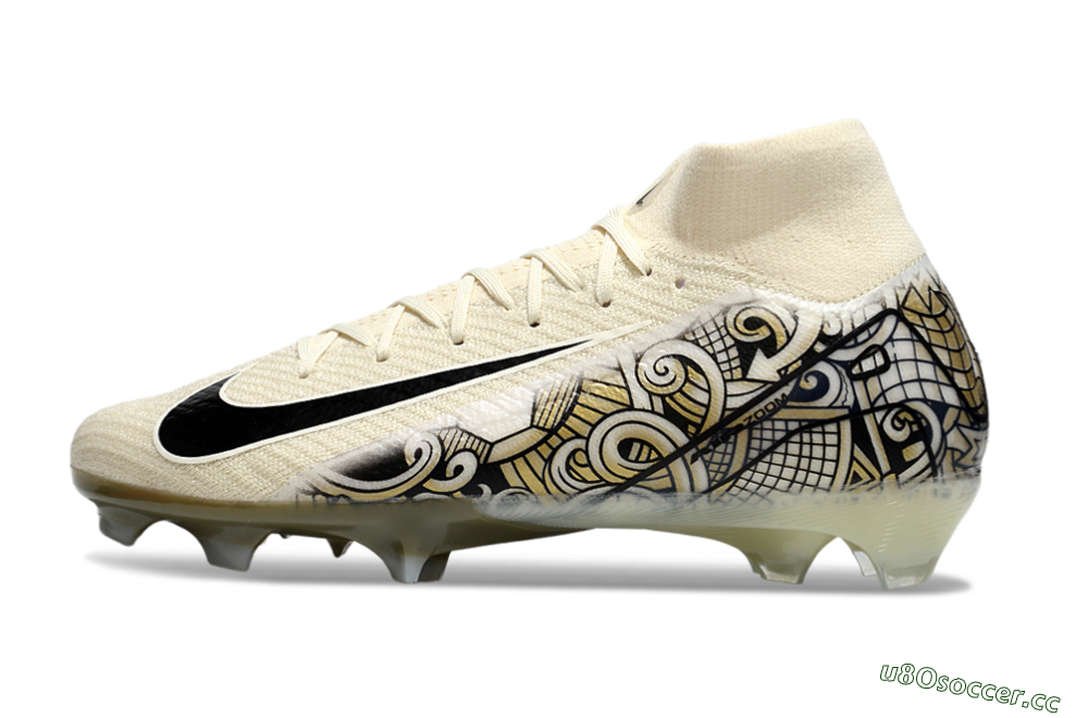 Men's Nike Air Zoom Mercurial Superfly 10 Elite FG Firm Ground High-Tops Football Boots - Beige/Black/Yellow 0