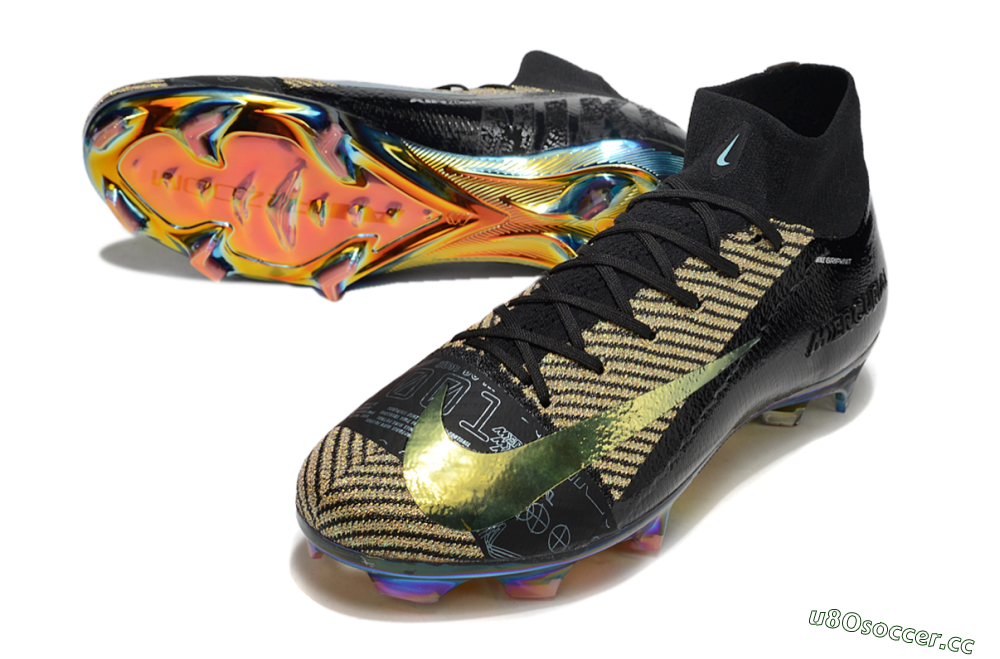 Unisex Nike Air Zoom Mercurial Superfly 10 Elite FG Firm Ground High-Tops Football Boots - Black/Gold/White 3