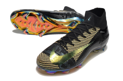 Unisex Nike Air Zoom Mercurial Superfly 10 Elite FG Firm Ground High-Tops Football Boots - Black/Gold/White