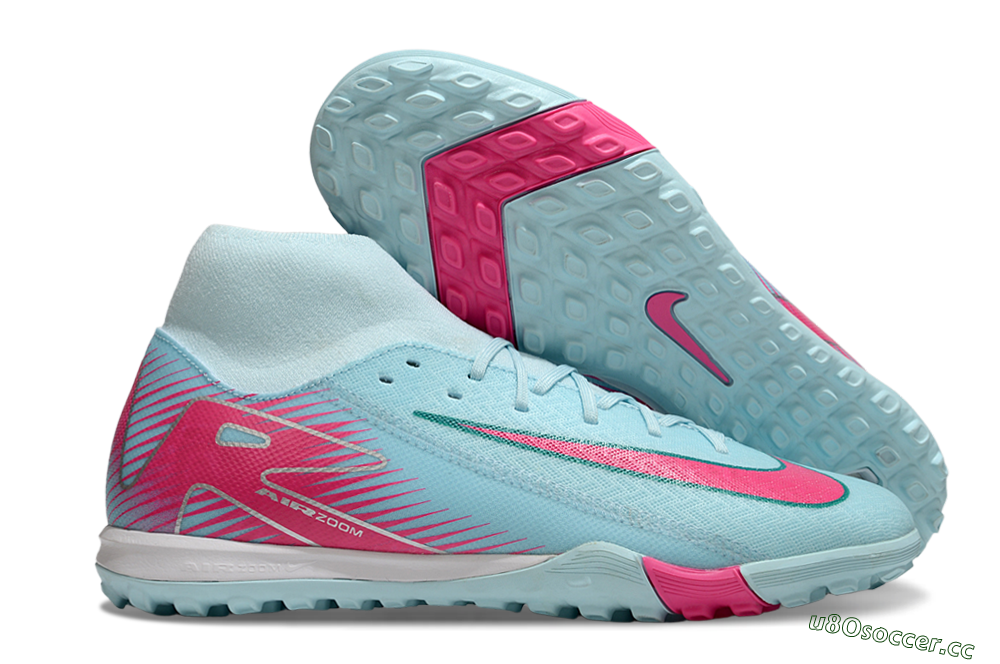 Men's Nike Air Zoom Mercurial Superfly 10 Elite TF Artificial Turf High-Tops Football Shoes - Jade/Pink/White 2
