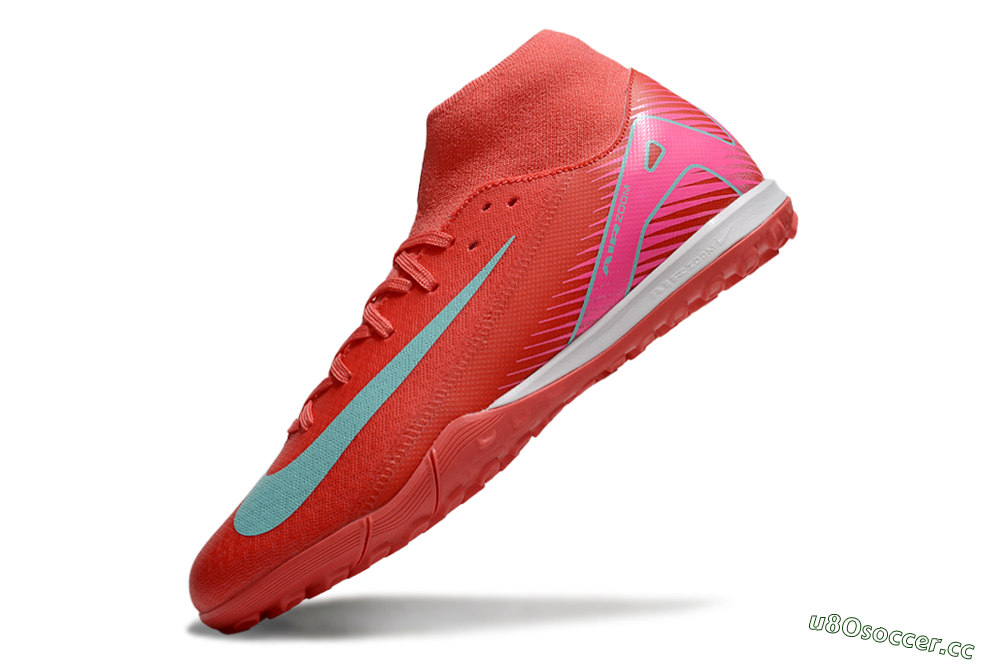 Men's Nike Air Zoom Mercurial Superfly 10 Elite TF Artificial Turf High-Tops Football Shoes - Red/Jade/Pink 5