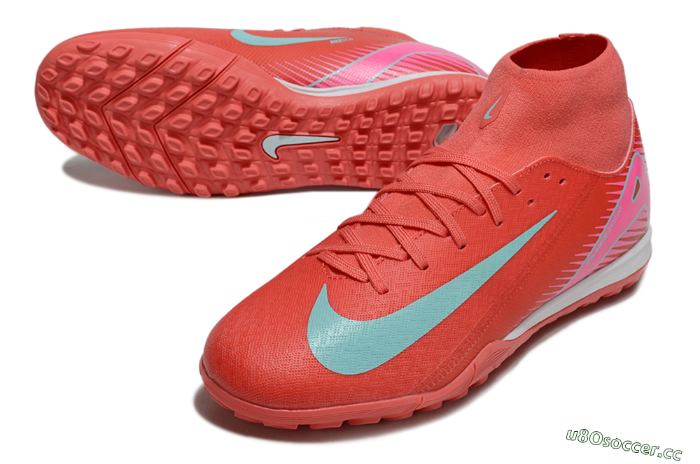 Men's Nike Air Zoom Mercurial Superfly 10 Elite TF Artificial Turf High-Tops Football Shoes - Red/Jade/Pink 3