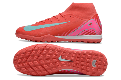 Men's Nike Air Zoom Mercurial Superfly 10 Elite TF Artificial Turf High-Tops Football Shoes - Red/Jade/Pink