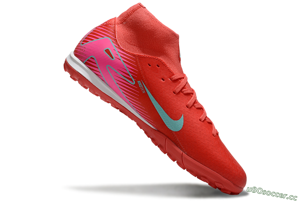 Men's Nike Air Zoom Mercurial Superfly 10 Elite TF Artificial Turf High-Tops Football Shoes - Red/Jade/Pink 4