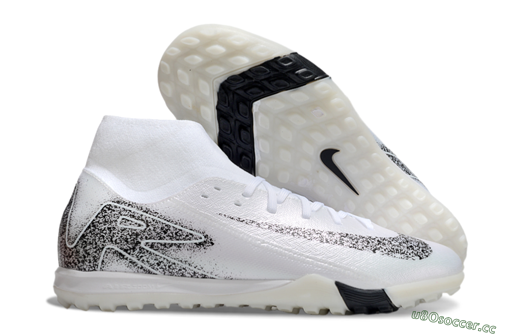 Men's Nike Air Zoom Mercurial Superfly 10 Elite TF Artificial Turf High-Tops Football Shoes - White/Black/Beige 2