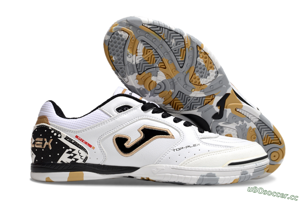 Men's Joma Top Flex IC Indoor & Futsal Low-Tops Football Shoes - White/Black/Gold 2