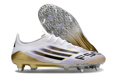 Men's Adidas F50 Elite SG Soft Ground Low-Tops Football Boots - White/Black/Gold
