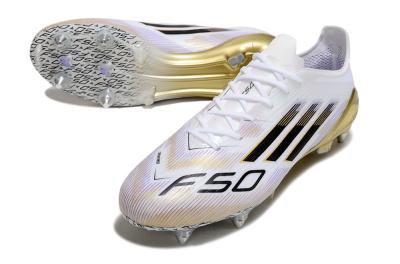 Men's Adidas F50 Elite SG Soft Ground Low-Tops Football Boots - White/Black/Gold