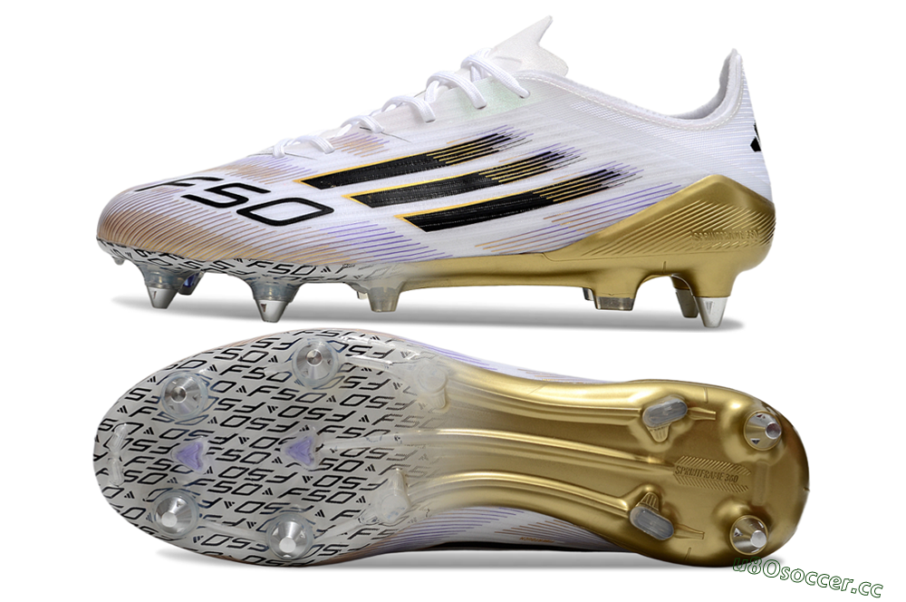 Men's Adidas F50 Elite SG Soft Ground Low-Tops Football Boots - White/Black/Gold 1