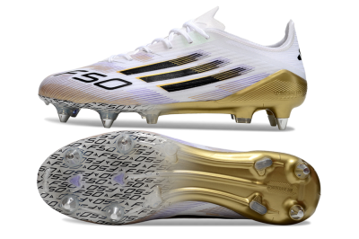 Men's Adidas F50 Elite SG Soft Ground Low-Tops Football Boots - White/Black/Gold