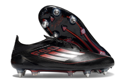 Men's Adidas F50 Elite SG Soft Ground Low-Tops Football Boots - Black/Silver/Red