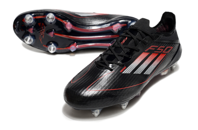 Men's Adidas F50 Elite SG Soft Ground Low-Tops Football Boots - Black/Silver/Red