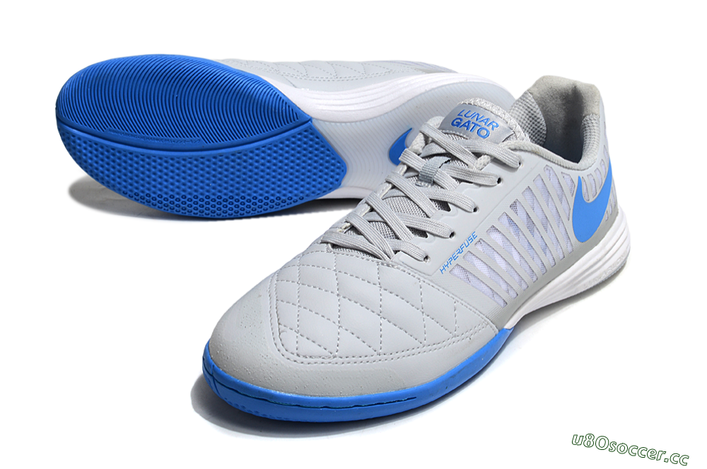 Men's Nike Lunar Gato 2 IC Indoor & Futsal Low-Tops Football Shoes - Grey/Blue/White 3