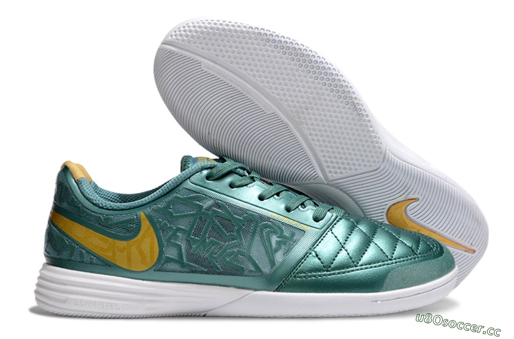 Men's Nike Lunar Gato 2 IC Indoor & Futsal Low-Tops Football Shoes - Green/Yellow/White 2