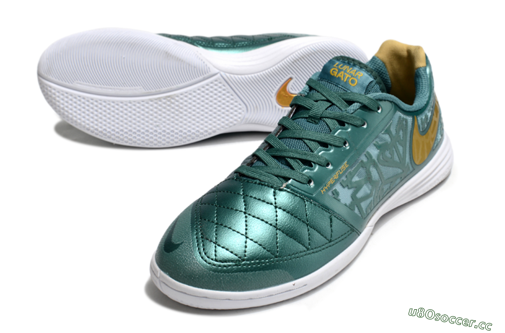 Men's Nike Lunar Gato 2 IC Indoor & Futsal Low-Tops Football Shoes - Green/Yellow/White 3