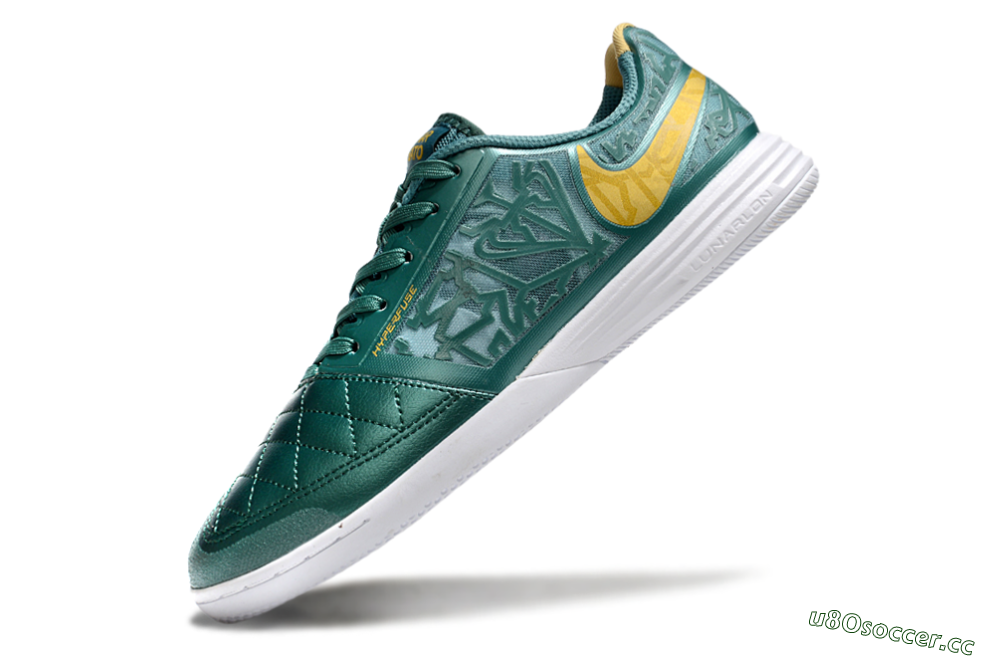 Men's Nike Lunar Gato 2 IC Indoor & Futsal Low-Tops Football Shoes - Green/Yellow/White 5