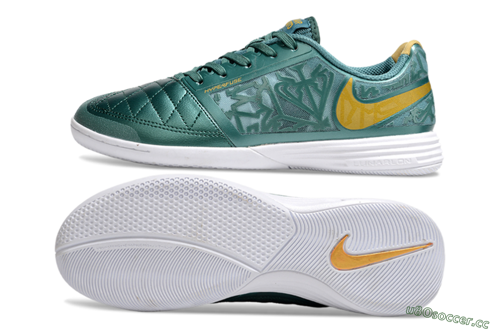 Men's Nike Lunar Gato 2 IC Indoor & Futsal Low-Tops Football Shoes - Green/Yellow/White 1