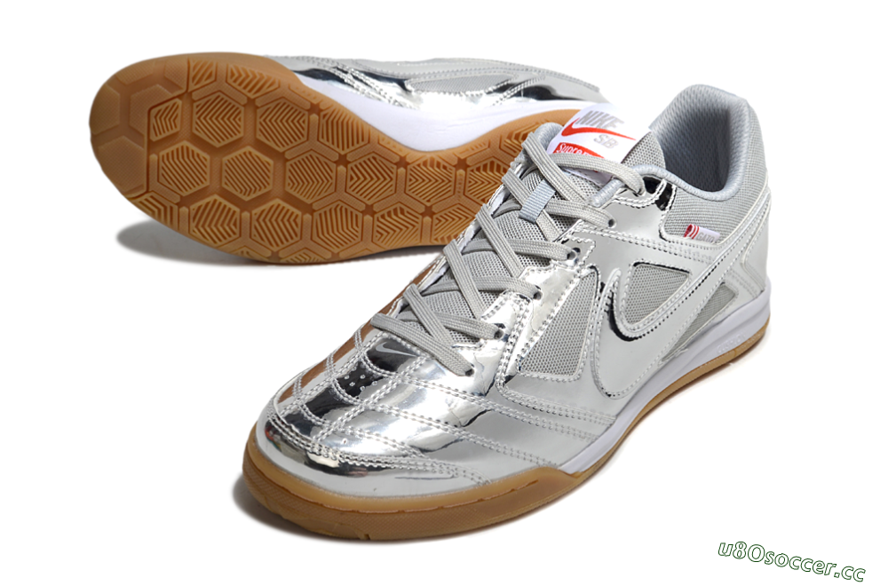 Men's Nike Street Gato IC Indoor & Futsal Low-Tops Football Shoes - Silver/White/Brown 3
