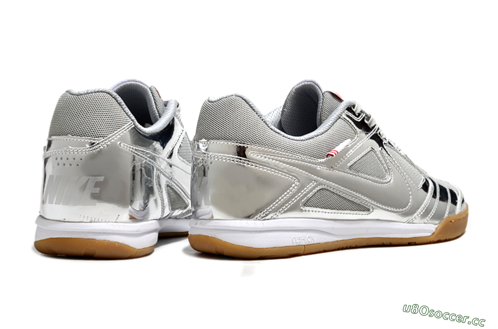 Men's Nike Street Gato IC Indoor & Futsal Low-Tops Football Shoes - Silver/White/Brown 6
