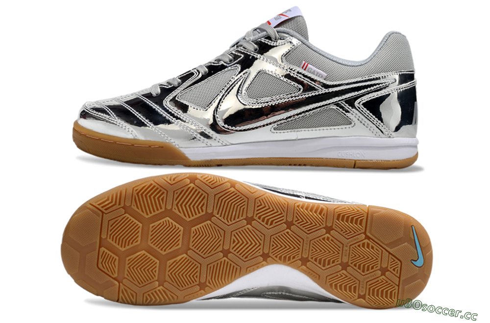 Men's Nike Street Gato IC Indoor & Futsal Low-Tops Football Shoes - Silver/White/Brown 1