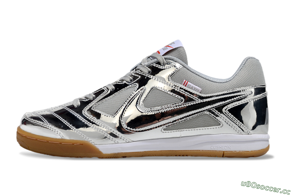 Men's Nike Street Gato IC Indoor & Futsal Low-Tops Football Shoes - Silver/White/Brown 0