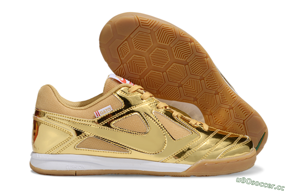 Men's Nike Street Gato IC Indoor & Futsal Low-Tops Football Shoes - Gold/White/Brown 2