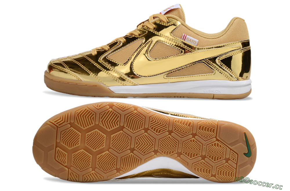 Men's Nike Street Gato IC Indoor & Futsal Low-Tops Football Shoes - Gold/White/Brown 1