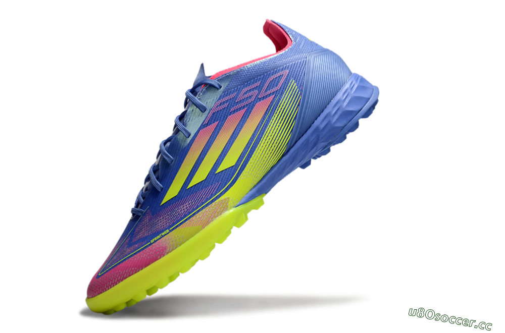 Men's Adidas F50 Pro TF Artificial Turf Low-Tops Football Shoes - Blue/Yellow/Pink 5