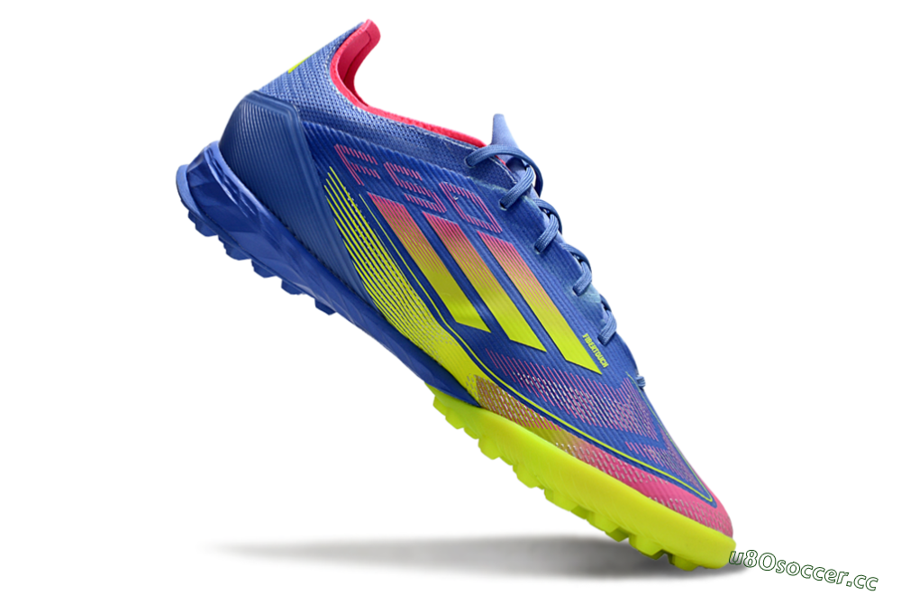 Men's Adidas F50 Pro TF Artificial Turf Low-Tops Football Shoes - Blue/Yellow/Pink 4