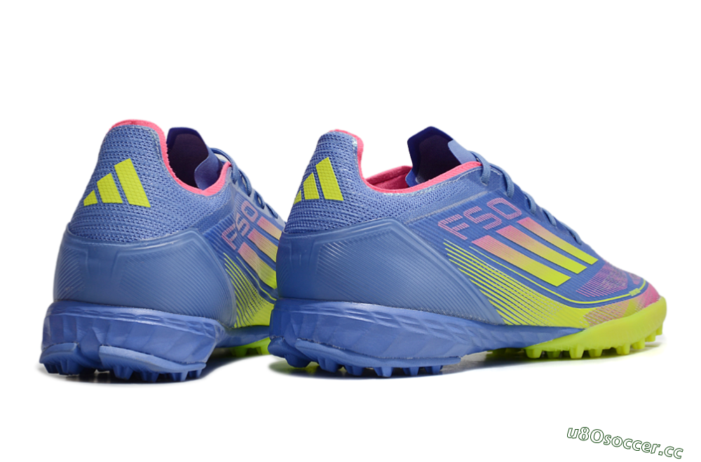 Men's Adidas F50 Pro TF Artificial Turf Low-Tops Football Shoes - Blue/Yellow/Pink 6